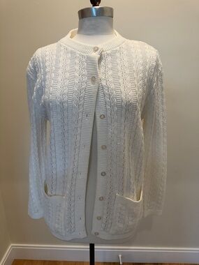 Vintage Brunny Women's White Cable Knit Button-Front Cardigan